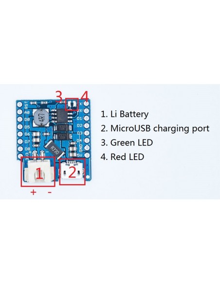 Battery Shield For WeMos D1 mini single lithium battery charging & boost