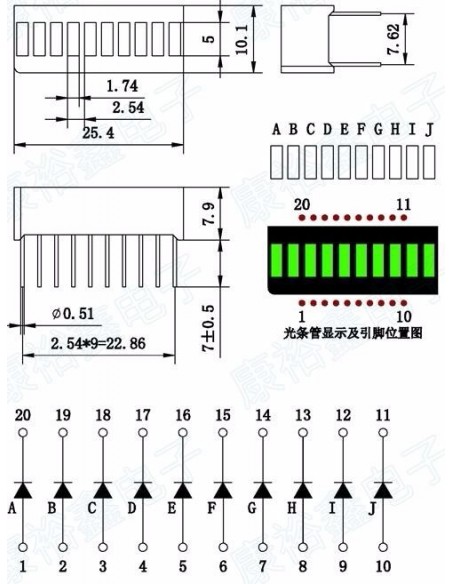 10 Segment digital RED LED bar display