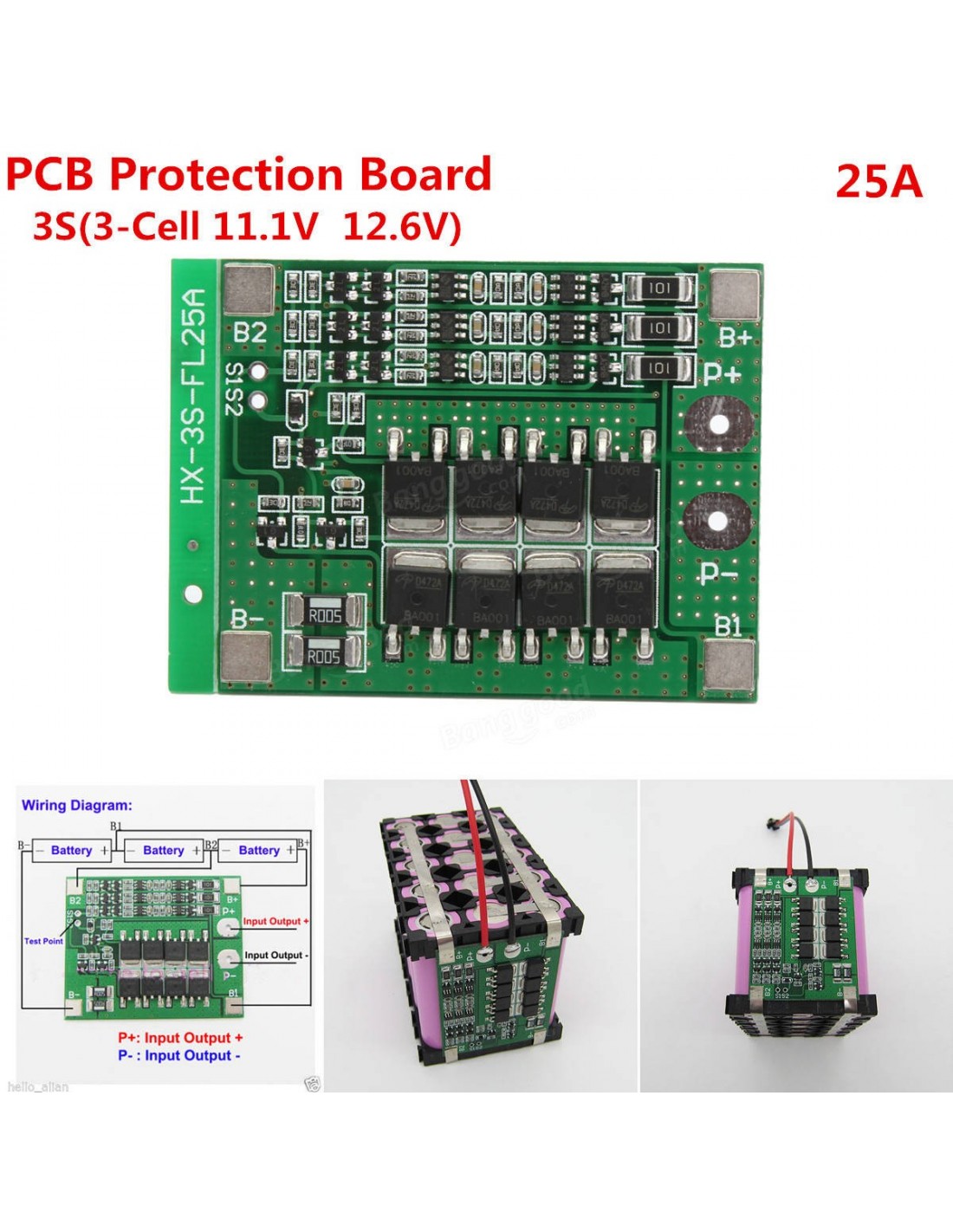 3S 25A Li-ion Lithium Battery 18650 Charger Protection Board