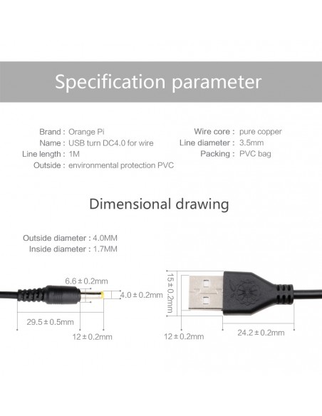 USB to DC 4.0MM - 1.7MM Power Cable
