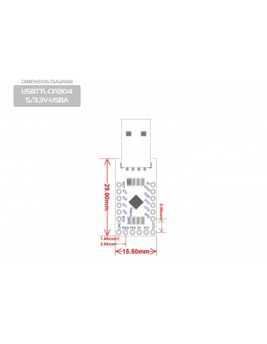 USB-Serial adapter/microcontroller CP2104, 5V/3.3V, digital I/O, USB-A