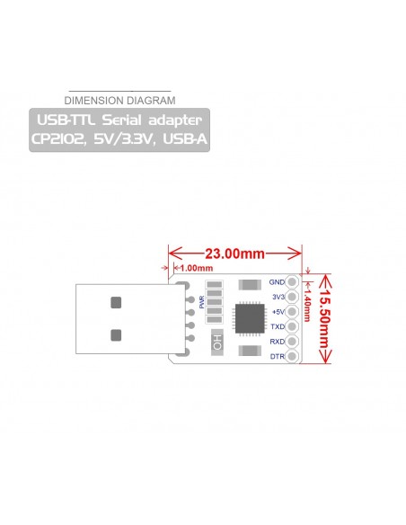 USB-TTL Serial adapter CP2102, 5V/3.3V, USB-A