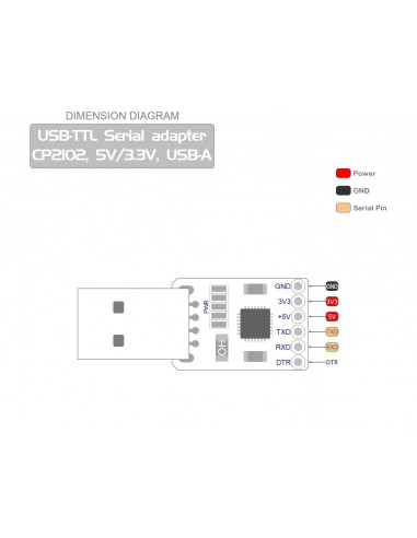 USB-TTL Serial adapter CP2102, 5V/3.3V, USB-A