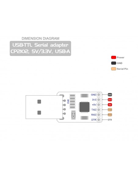 USB-TTL Serial adapter CP2102, 5V/3.3V, USB-A