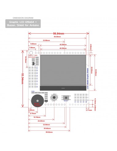 Graphic LCD 128x64 Buzzer Shield compatible for Arduino Uno, Mega 2560, Leonardo