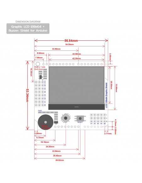 Graphic LCD 128x64 Buzzer Shield compatible for Arduino Uno, Mega 2560, Leonardo