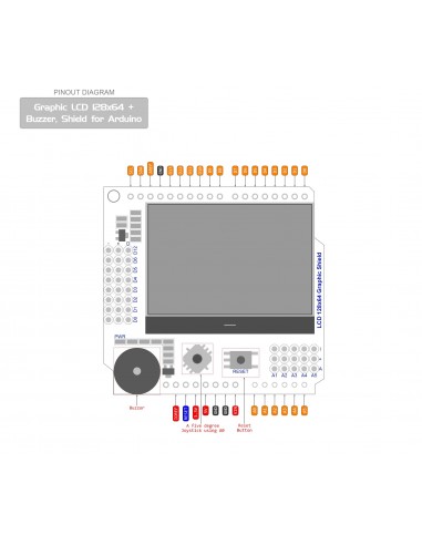 Graphic LCD 128x64 Buzzer Shield compatible for Arduino Uno, Mega 2560, Leonardo