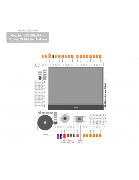 Graphic LCD 128x64 Buzzer Shield compatible for Arduino Uno, Mega 2560, Leonardo