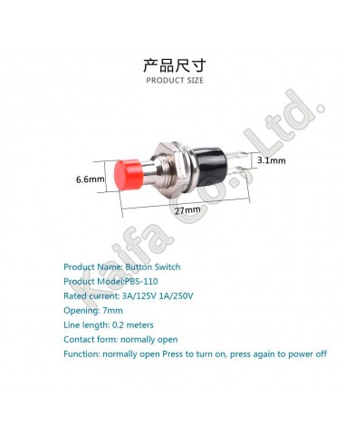 2 Pins Momentary Push Button 7mm