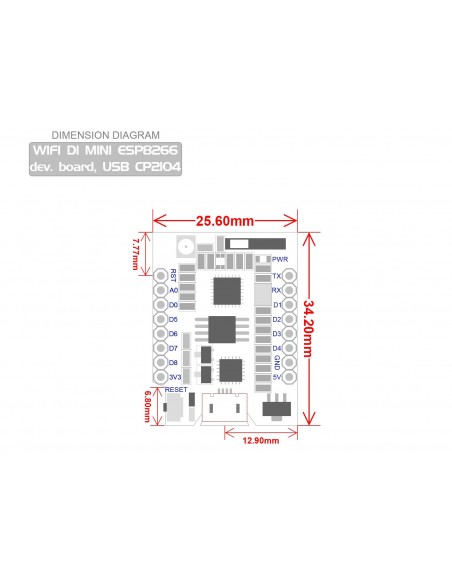 WEMOS WIFI D1 MINI ESP8266 dev. board, USB CP2104