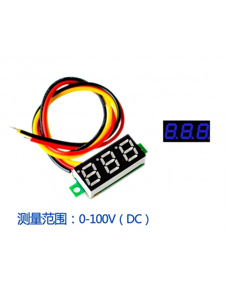 DC Voltmeter 0.28" 0-100V Three Wire BLUE