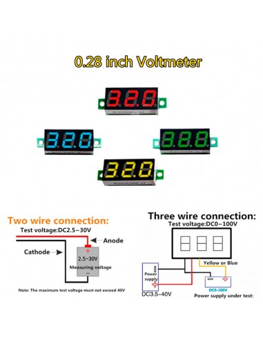 DC Voltmeter 0.28" 0-100V Three Wire BLUE