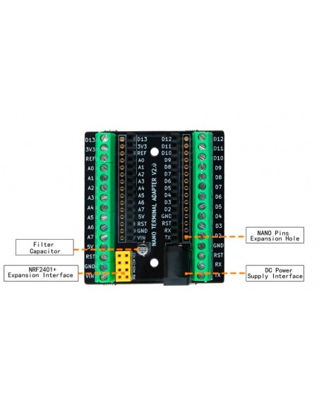 Nano Terminal Expansion Adapter Board with NRF2401+ Expansion Interface and DC Power
