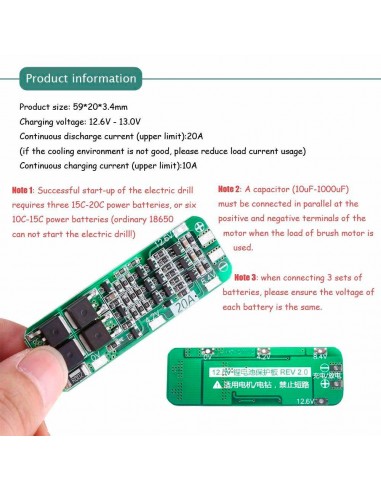 3S 20A Li-ion Lithium Battery 18650 Charger Protection Board BMS 12.6V