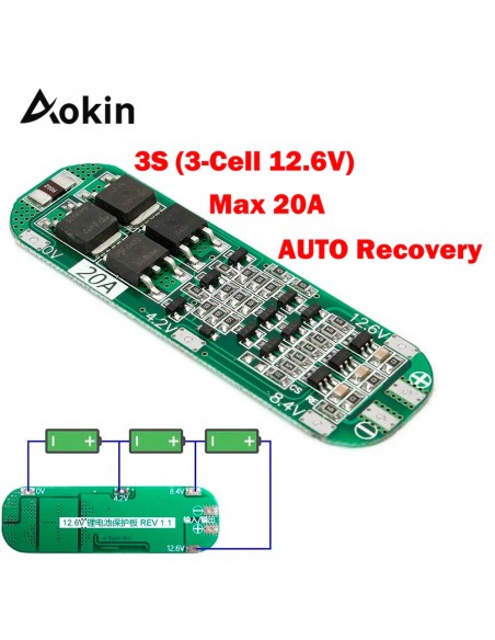 3S 20A Li-ion Lithium Battery 18650 Charger Protection Board BMS 12.6V