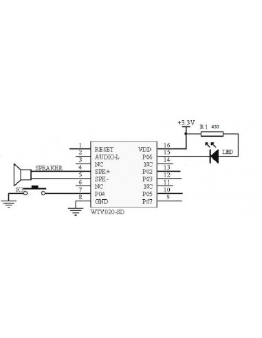MP3 player WTV020, with Micro-SD reader