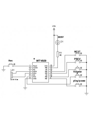 MP3 player WTV020, with Micro-SD reader