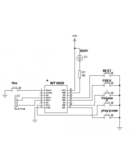 MP3 player WTV020, with Micro-SD reader