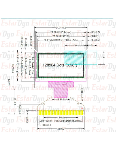 0.96" 128X64 OLED LCD Display (I2C) SSD1306