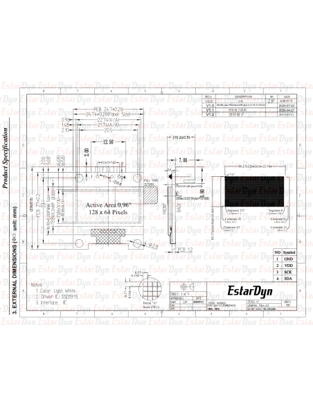 0.96" 128X64 OLED LCD Display (I2C) SSD1306