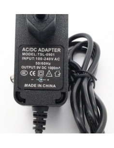 AC 100V-240V - DC 9V, 1A, 5,5mm x 2,1mm 2
